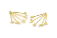 Gold Moon Charm, Gold Plated Brass Moon And Star Charms With 1 Hole (41x38x1mm) D1593