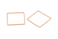 Rose Gold Square Charm, 4 Rose Gold Tone Brass Square Connectors, Charms, Findings (35x1mm) D1577