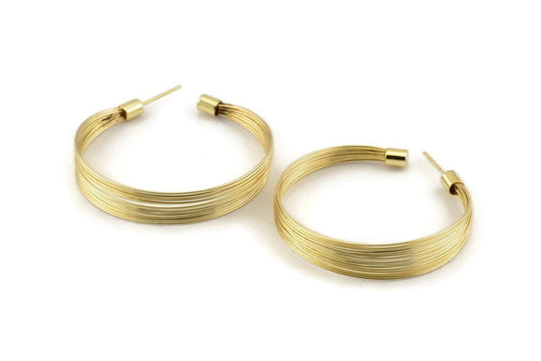 Gold Wire Earring, 2 Gold Plated Brass Wire Stud Earrings (45mm) D1639