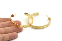 Gold Geometric Earring, 2 Textured Gold Plated Brass Circle Stud Earrings (54x7x1mm) N1240