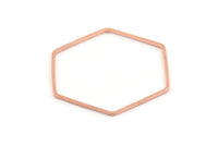 Rose Gold Hexagon Charm, 12 Rose Gold Tone Brass Hexagon Ring Charms, Connectors (35x1mm) D1563