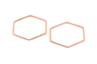 Rose Gold Hexagon Charm, 12 Rose Gold Tone Brass Hexagon Ring Charms, Connectors (35x1mm) D1563