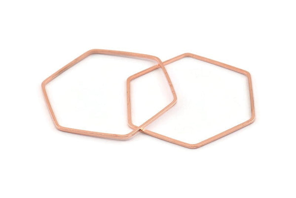 Rose Gold Hexagon Charm, 12 Rose Gold Tone Brass Hexagon Ring Charms, Connectors (40x1mm) D1578