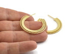 Gold Circle Earring, 2 Gold Plated Brass Circle Stud Earrings (36x6x2mm) D1607