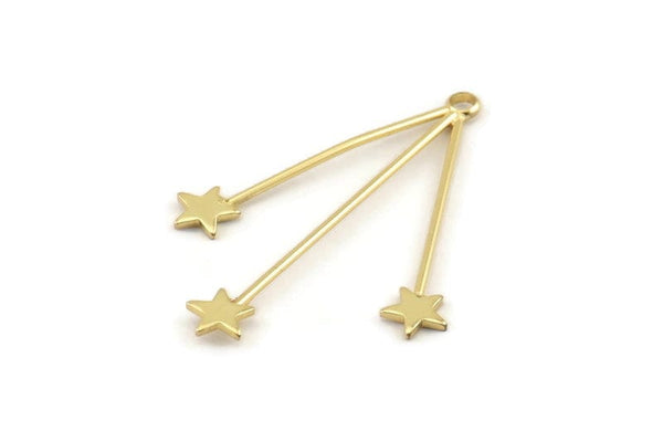 Gold Star Charm, 2 Gold Plated Brass Star Charms With 1 Hole, Findings (44x30x1mm) D1631