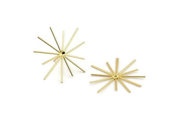 Gold Wire Earring, 2 Gold Plated Brass Wire Stud Earrings - Pad Size: 3mm (40x34x0.80mm) D1591