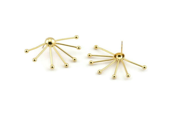 Gold Wire Earring, 2 Gold Plated Brass Wire Stud Earrings (47x28x1mm) D1632