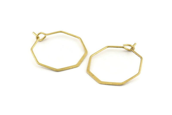 Brass Earring Wire, 24 Raw Brass Octagon Earring Wires (20mm) D1710