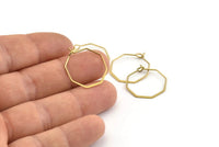 Brass Earring Wire, 24 Raw Brass Octagon Earring Wires (20mm) D1710