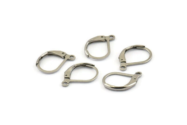 Steel Earring Leverback, 24 Stainless Steel Leverback Earring Findings (13x10mm) D1501