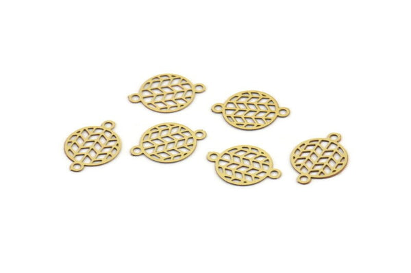 Brass Circle Charm, 50 Raw Brass Circle Connectors With 2 Loops, Findings (9x12x0.30mm) F112