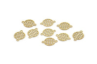 Brass Circle Charm, 50 Raw Brass Circle Connectors With 2 Loops, Findings (9x12x0.30mm) F112