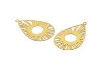 Brass Drop Charm, 10 Raw Brass Sun Charms With 1 Loop, Findings (47x30x0.30mm) D1686