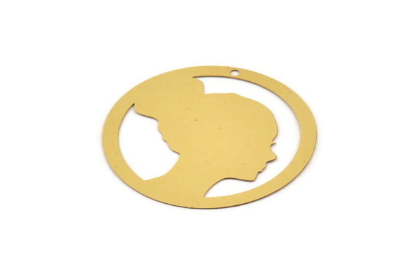 Brass Face Charm, 6 Raw Brass Girl Face Charms With 1 Hole, Findings (40x0.30mm) D1690