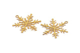 Brass Snowflake Charm, 24 Raw Brass Snowflake Charms With 1 Loop, Findings (25x21x0.40mm) D1691