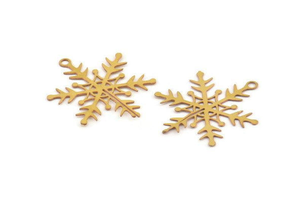 Brass Snowflake Charm, 24 Raw Brass Snowflake Charms With 1 Loop, Findings (25x21x0.40mm) D1691
