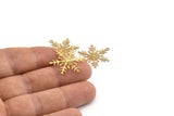 Brass Snowflake Charm, 24 Raw Brass Snowflake Charms With 1 Loop, Findings (25x21x0.40mm) D1691