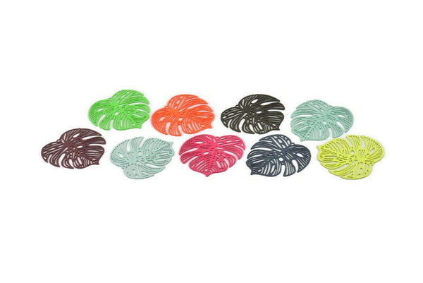 Brass Monstera Charm, 6 Raw Brass Monstera Leaf Charms With 1 Hole, Different Color Opitons (32x0.30mm) D1669