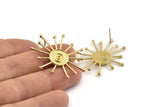 Brass Sun Earring, 2 Raw Brass Sun Stud Earrings (37x33x1.5mm) N1257