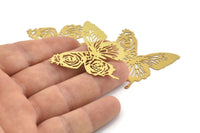 Brass Butterfly Charm, 6 Raw Brass Butterfly Charms With 1 Hole, Earrings, Findings (41x40x0.40mm) D1422