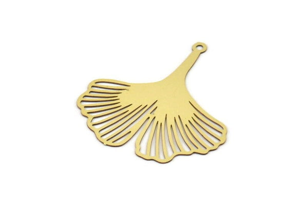 Pirinç Ginkgo Kolye, 1 Delikli 10 Ham Pirinç Ginkgo Yaprağı Tılsımı (32x30x0,40 mm) D1425