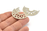 Silver Ethnic Pendant, 2 Silver Tone Brass Semi Circle Pendants With 2 Loops (37x23x14x1mm) N0281 H0412