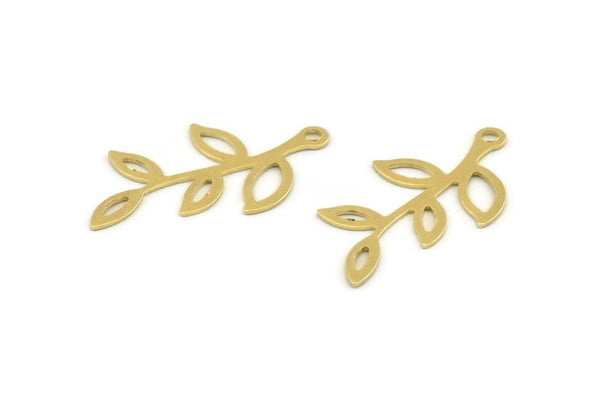 Brass Leaf Charm, 50 Raw Brass Leaf Charms With 1 Loop, Findings (26x14x0.50mm) A1391
