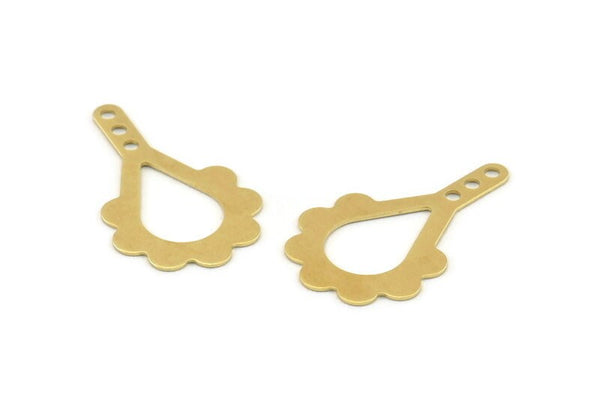 Brass Key Charm, 50 Raw Brass Drop Connectors With 3 Holes, Findings (25x15x0.50mm) A1389