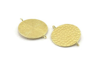 Brass Round Charm, 2 Hammered Raw Brass Round Connectors With 2 Loops, Findings (24x1mm) N1258