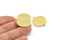 Brass Round Charm, 2 Hammered Raw Brass Round Connectors With 2 Loops, Findings (24x1mm) N1258