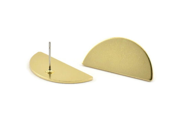 Semi Circle Earring, 6 Raw Brass Half Moon Stud Earrings (28x13x1mm) D978 A1427