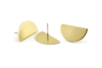Semi Circle Earring, 8 Raw Brass Half Moon Stud Earrings (22x12x1mm) D1091 A1329