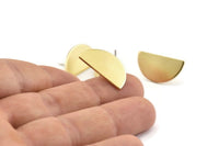 Semi Circle Earring, 8 Raw Brass Half Moon Stud Earrings (22x12x1mm) D1091 A1329