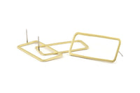 Brass Rectangle Earring, 8 Raw Brass Rectangle Stud Earrings (20x40x2x1mm) D1648 A1408