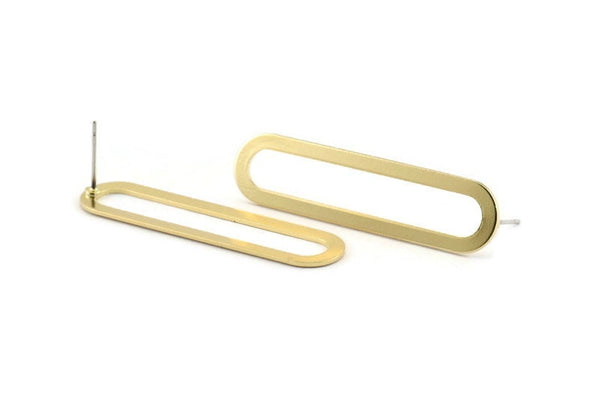 Brass Oval Earring, 8 Raw Brass Oval Stud Earrings (44x11x0.90mm) D1340 A1423