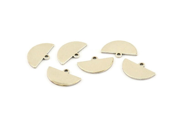 Silver Half Moon, 24 Antique Silver Plated Brass Semi Circle Blank Charms With 1 Loop (14.5x9x0.80mm) E103 H1195