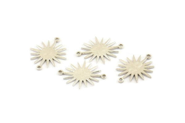 Silver Sun Charm, 6 925 Silver Sun Connectors With 2 Loops, Pendants, Findings (18x15x0.80mm) P03