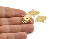 Gold Sunny Charm, 6 Textured Gold Plated Brass Sunny Connectors With 2 Loops (24x20x0.60mm) D1403 Q1115