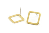 Brass Square Earring, 8 Raw Brass Square Stud Earrings (15x0.90mm) D1614 A1377