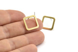 Brass Square Earring, 8 Raw Brass Square Stud Earrings (15x0.90mm) D1614 A1377