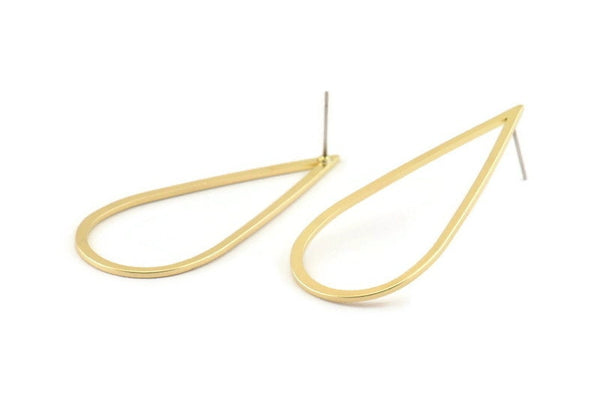Brass Drop Earring, 6 Raw Brass Drop Stud Earrings (50x22x1mm) D1602 A1418