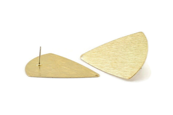 Brass Triangle Earrings, 4 Raw Brass Textured Triangle Stud Earrings  With 1 Hole (43x31x0.60mm) D0722 A1413