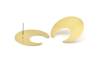 Brass Moon Earring, 8 Raw Brass Moon Stud Earrings With 2 Holes (30x13.5x0.50mm) D1184 A1424