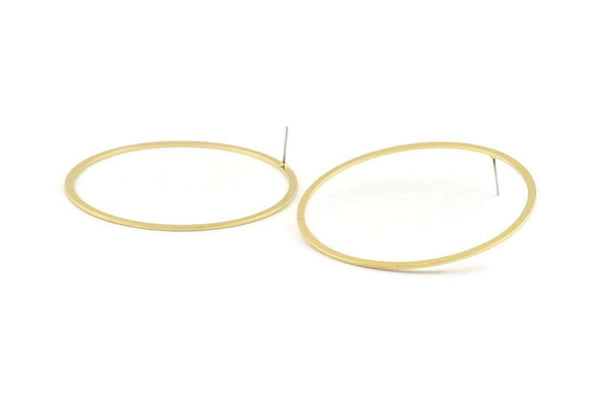 Brass Circle Earring, 4 Raw Brass Circle Stud Earrings (60x2x1mm) D990 A1419
