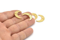 Gold Moon Charm, 6 Textured Gold Plated Brass Crescent Moon Charms With 2 Holes, Findings, Connectors (21x6x1mm) D1386 Q1027