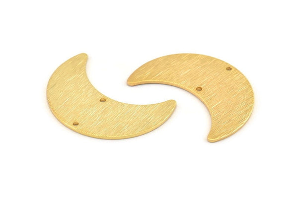 Gold Moon Charm, 4 Textured Gold Plated Brass Crescent Moon Charms With 2 Holes, Findings, Connectors (28x12x0.80mm) D1388 Q0843