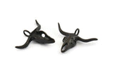 Ox Head Skull Pendant, 2 Oxidized Black Brass Ox Head Skull Charms With 1 Loop, Pendants (38x29mm) N0151 H1196