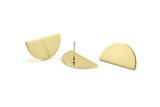 Semi Circle Earring, 8 Raw Brass Half Moon Stud Earrings (22x12x1mm) D1091 A1444