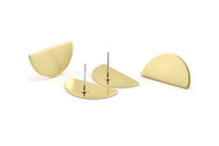 Semi Circle Earring, 8 Raw Brass Half Moon Stud Earrings (22x12x1mm) D1091 A1444