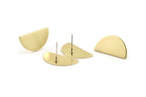 Semi Circle Earring, 8 Raw Brass Half Moon Stud Earrings (22x12x1mm) D1091 A1444